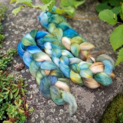 Blue Green Brown hand dyed wool roving for hand spinning blend of wool and tencel lyocell