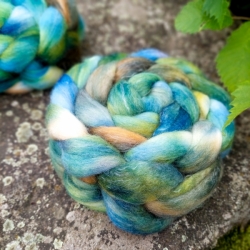 Blue / Green / Brown - wool roving for hand spinning, blend of wool and tencel