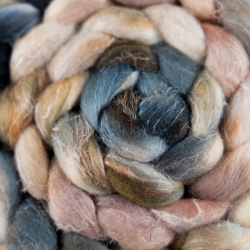 BEIGE/ GREY/ BROWN, wool roving for hand spinning, merino and flax linen blend