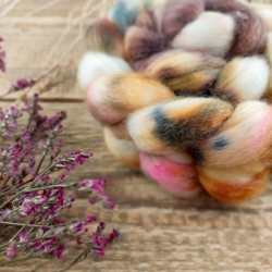 Brown / grey / mustard  - wool roving for hand spinning, blend of wool and tencel 