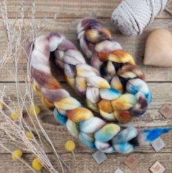 White Brown Blue, wool roving for hand spinning, blend of wool and tencel  - kopie