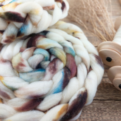 WHITE/ BROWN/ BLUE - kyrgyz merino, hand dyed top roving, Woolento