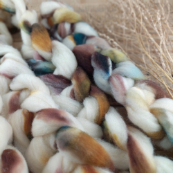 WHITE/ BROWN/ BLUE - kyrgyz merino, hand dyed top roving, Woolento