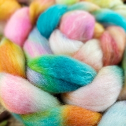 Bright mix - wool roving for hand spinning, blend of wool and tencel 