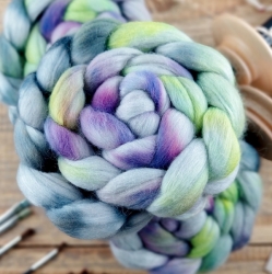 Grey green purple wool blend merino with kid mohair hand dyed top roving Woolento
