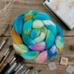 TURQUOISE MIX, merino wool with tussah silk, hand dyed top roving, Woolento 